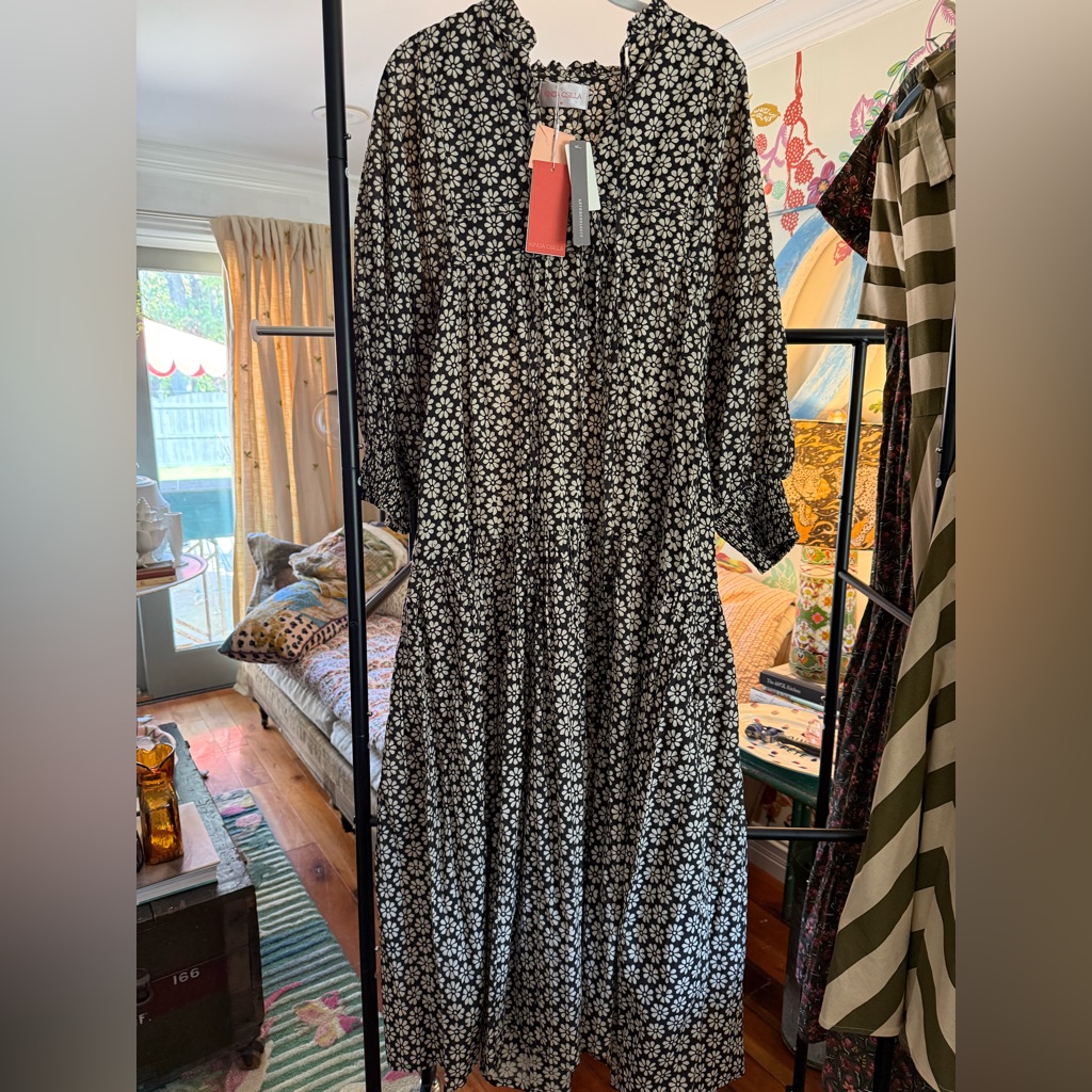 Anthropologie Kinga Csilla Black And White Floral Dress M Nwt